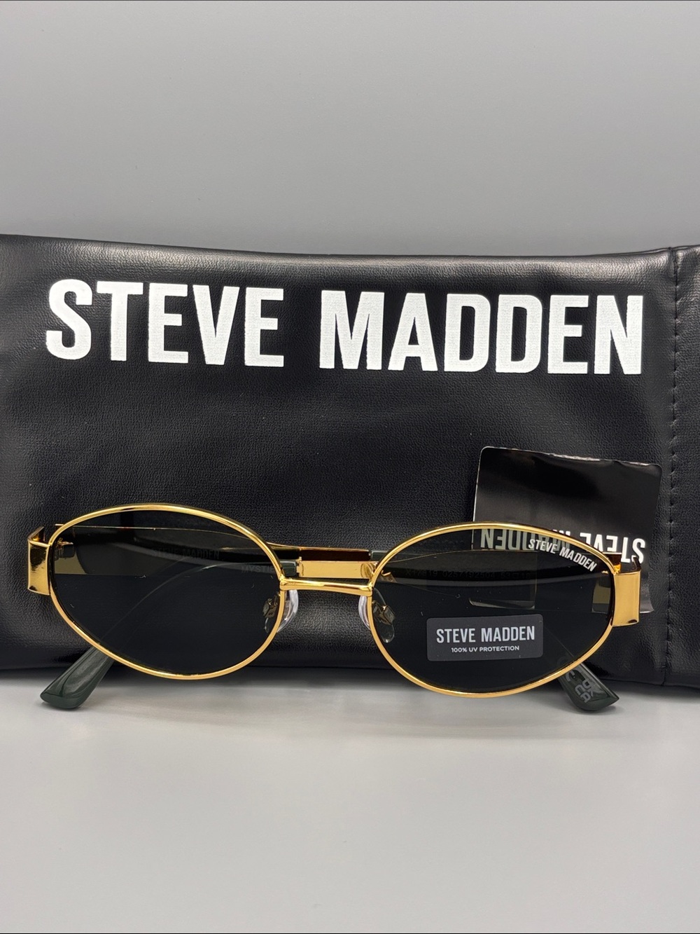 Steve Madden Gold Frame Sunglasses with Black Lenses and Case NWT
